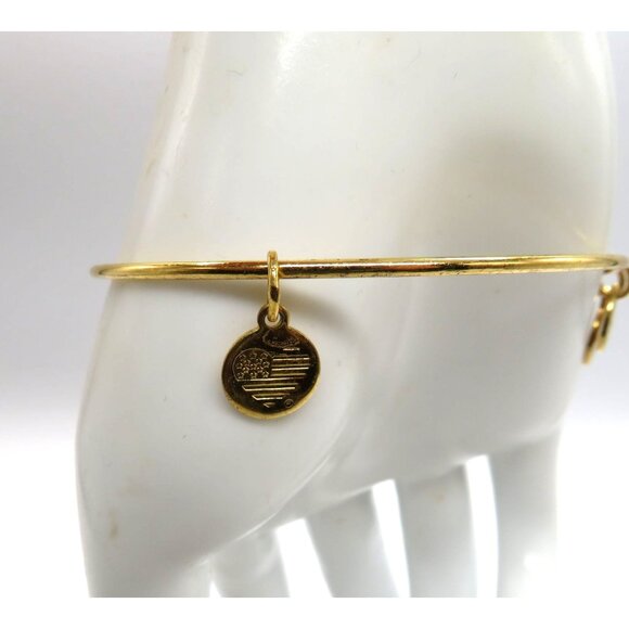 Alex Ani Bracelet Gold Tone Bangle Puffer Fish USA Charms Adjustable - Picture 2 of 11